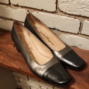 Salvatore Ferragamo Black and Gray Heels Size 10B